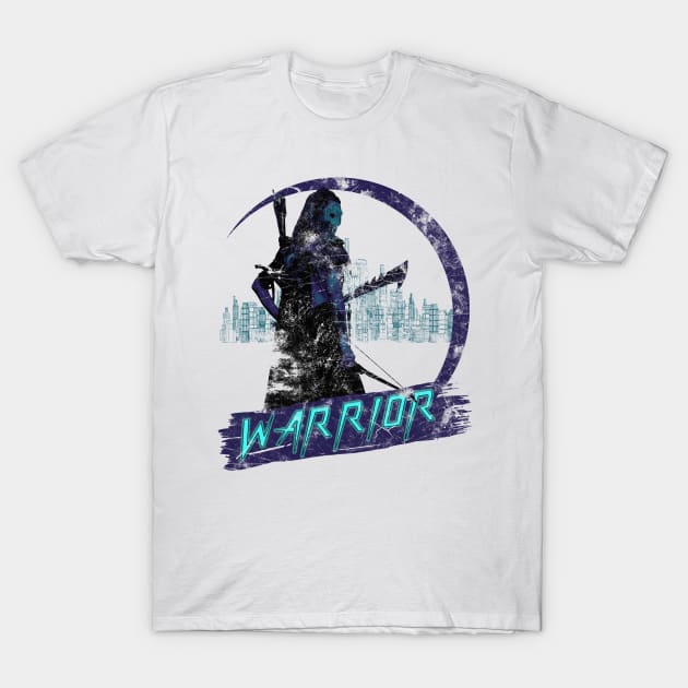 Female Warrior Retrowave T-Shirt by MerlinArt